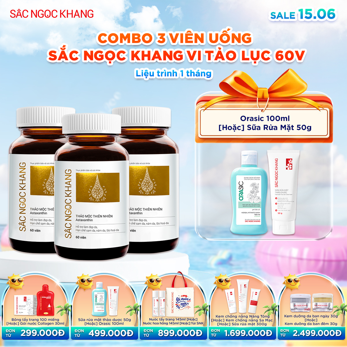 Combo 03 Hộp Viên uống SNK Vi Tảo Lục [60 Viên] kèm quà tặng