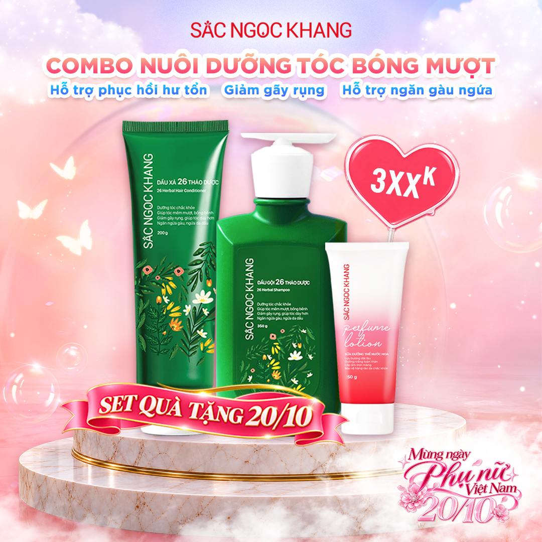 (Set quà tặng 20-10) Combo Dầu Gội + Dầu Xả 26 Thảo Dược - Kèm quà tặng